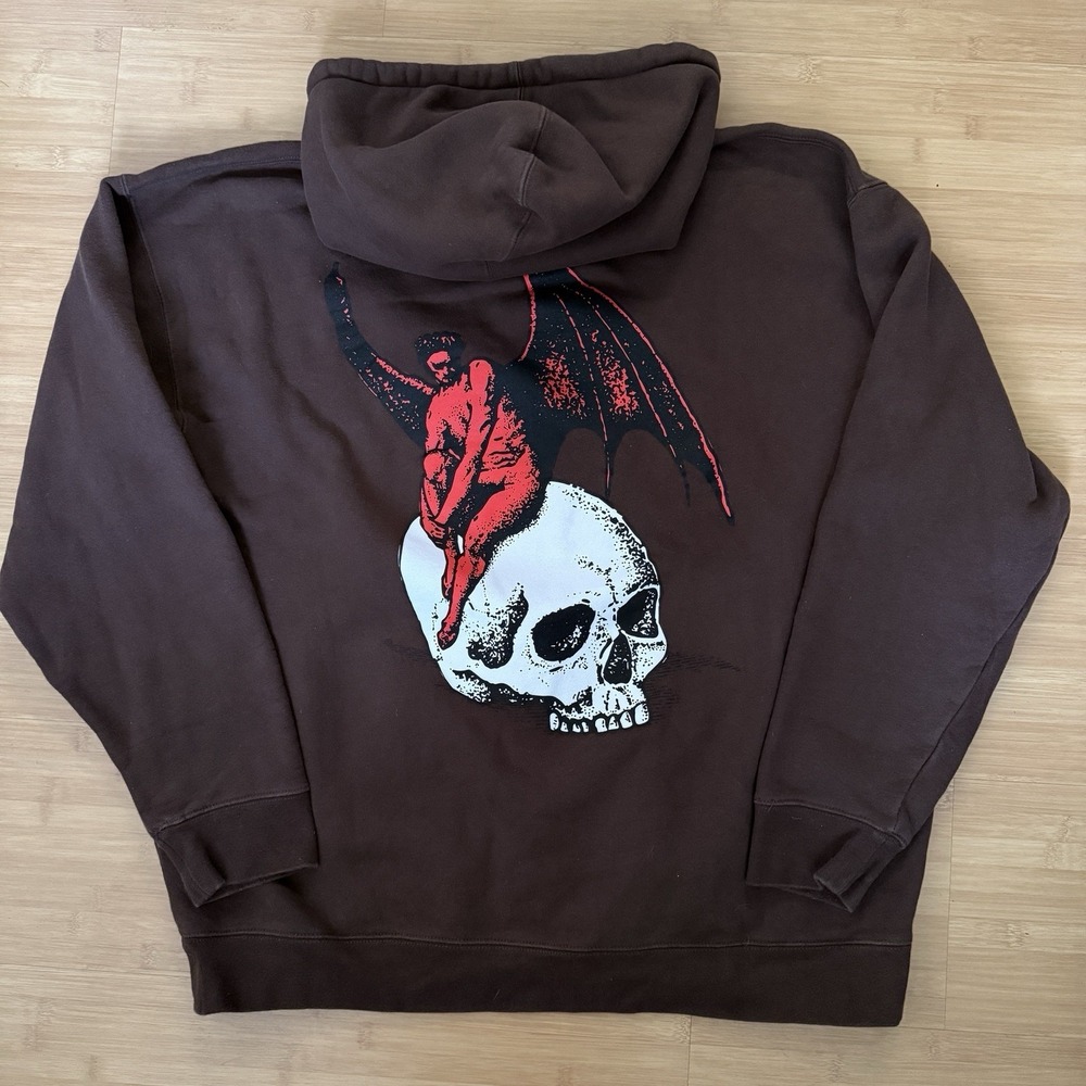Welcome Skateboards Skate Hoodie Men's XL Brown Demon Devil Skull Sweatshirt